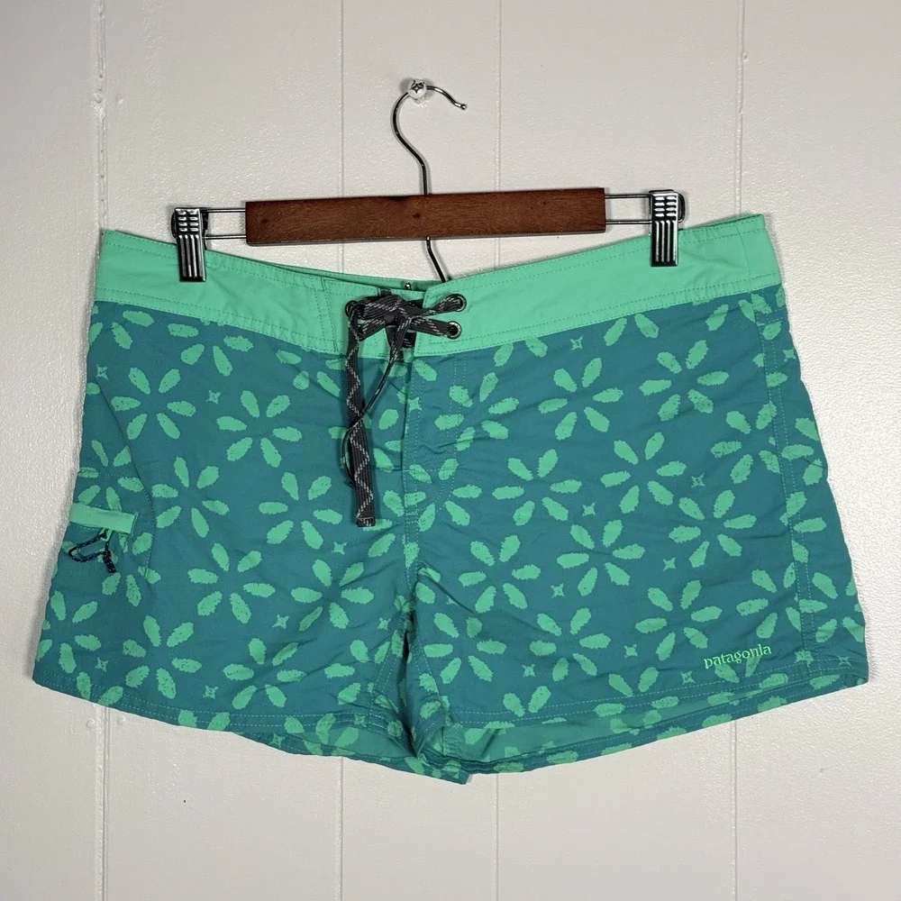 Patagonia Wavefarer Board Shorts Womens 10 Teal Sand Dollar Surf Swim Nylon‎